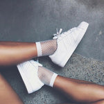 New White Hollow Sock Women Ruffle Fishnet Ankle High Socks