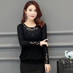 Fall Women Shirt hollow out Long Sleeve Embroidery Sequin