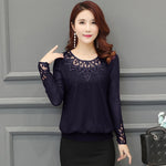 Fall Women Shirt hollow out Long Sleeve Embroidery Sequin