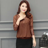 Fall Women Shirt hollow out Long Sleeve Embroidery Sequin