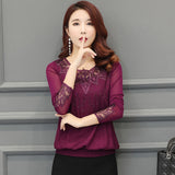 Fall Women Shirt hollow out Long Sleeve Embroidery Sequin